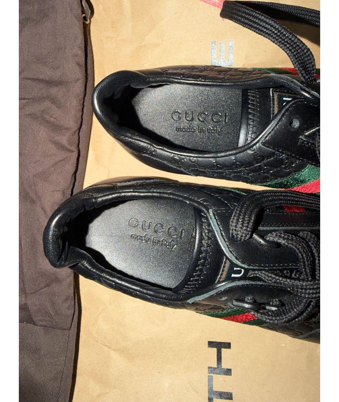 GUCCI Черные кожаные низкие кроссовки / кеды, фото 4
