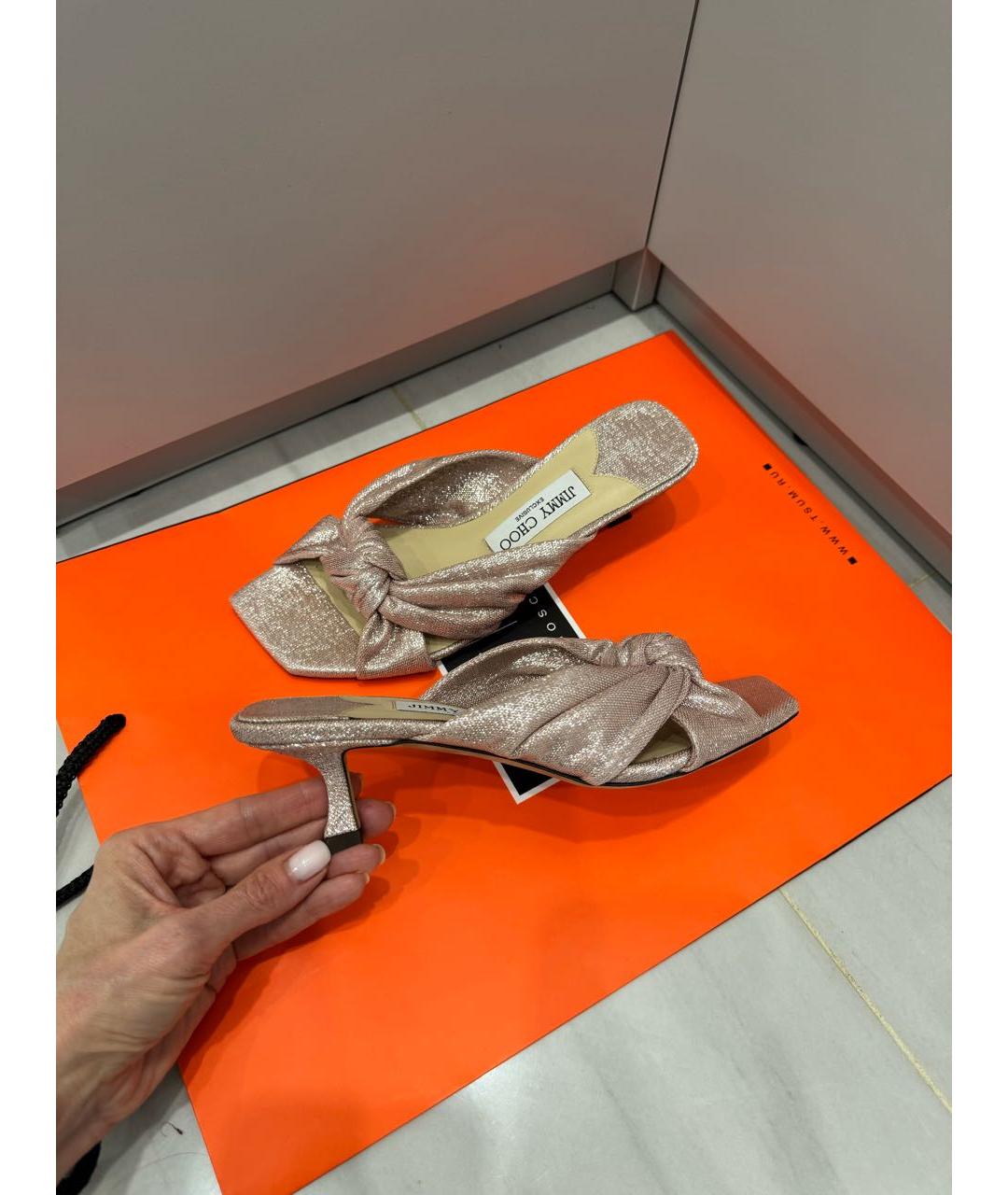 JIMMY CHOO Розовые текстильные мюли, фото 5