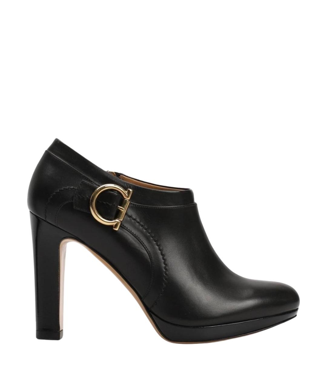 FERRAGAMO Черные кожаные ботильоны, фото 1
