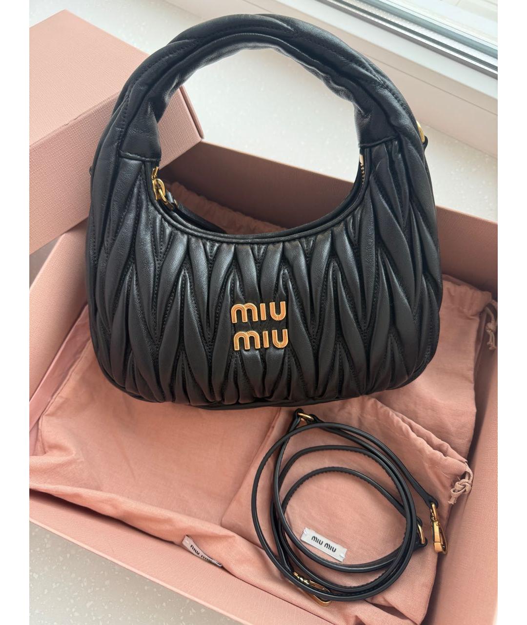 MIU MIU Черная кожаная сумка с короткими ручками, фото 5