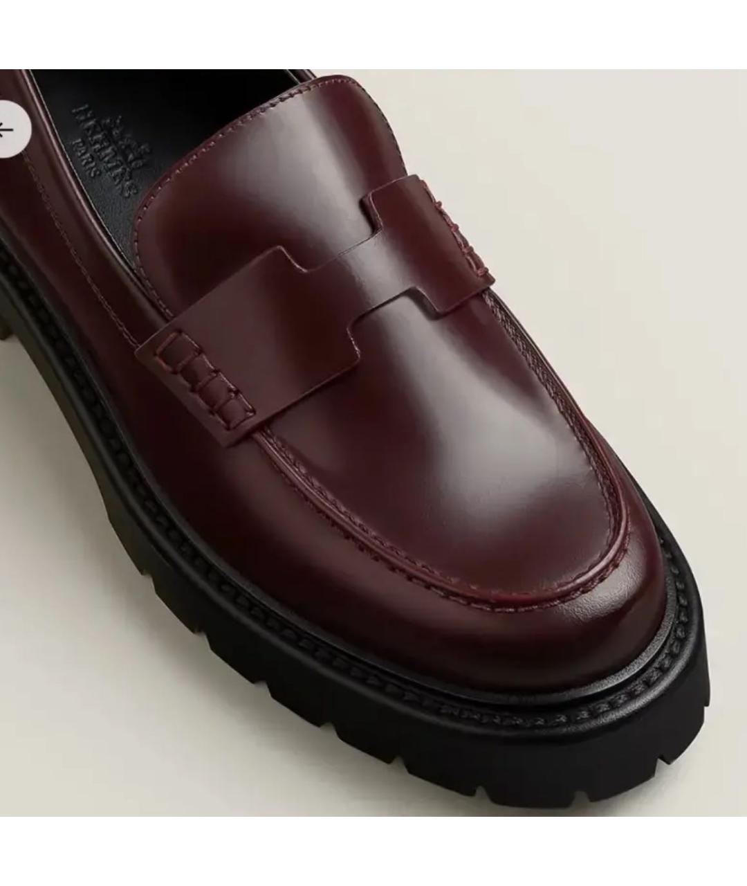 HERMES Бордовые кожаные лоферы, фото 3