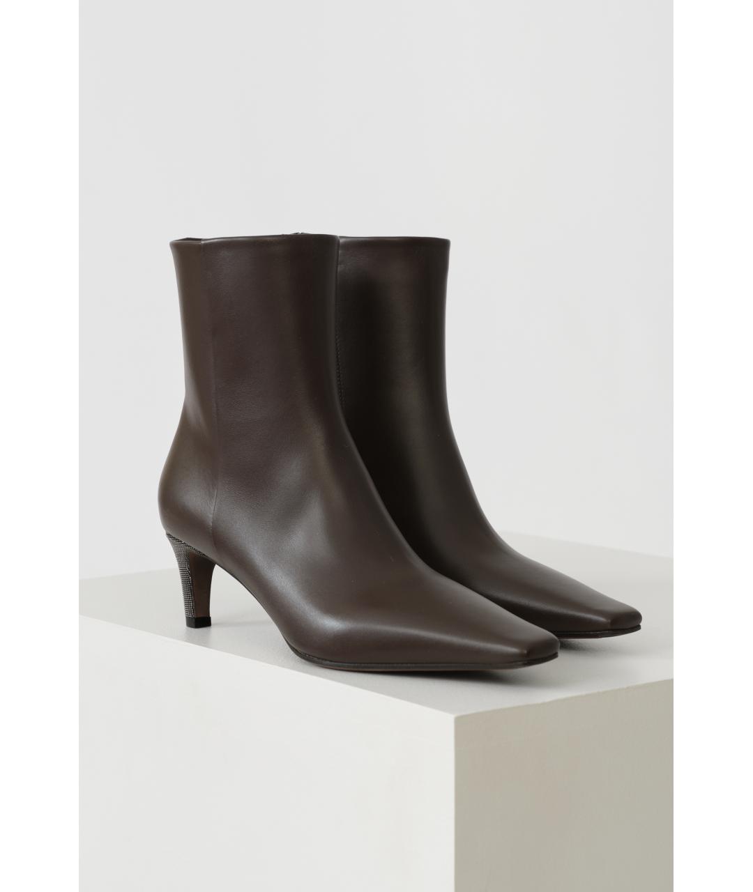 BRUNELLO CUCINELLI Коричневые кожаные ботильоны, фото 2