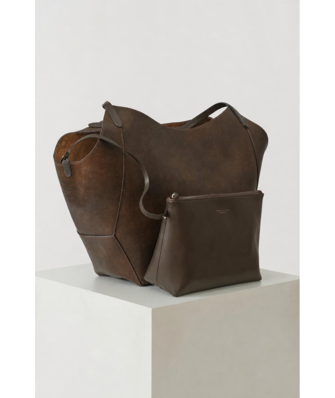 BRUNELLO CUCINELLI Коричневая кожаная сумка через плечо, фото 3