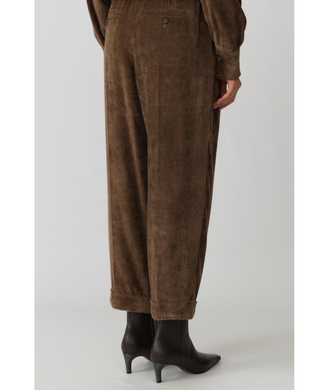 BRUNELLO CUCINELLI Коричневые вискозные прямые брюки, фото 3