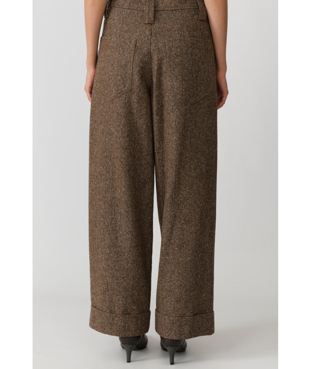 BRUNELLO CUCINELLI Коричневые шерстяные прямые брюки, фото 4
