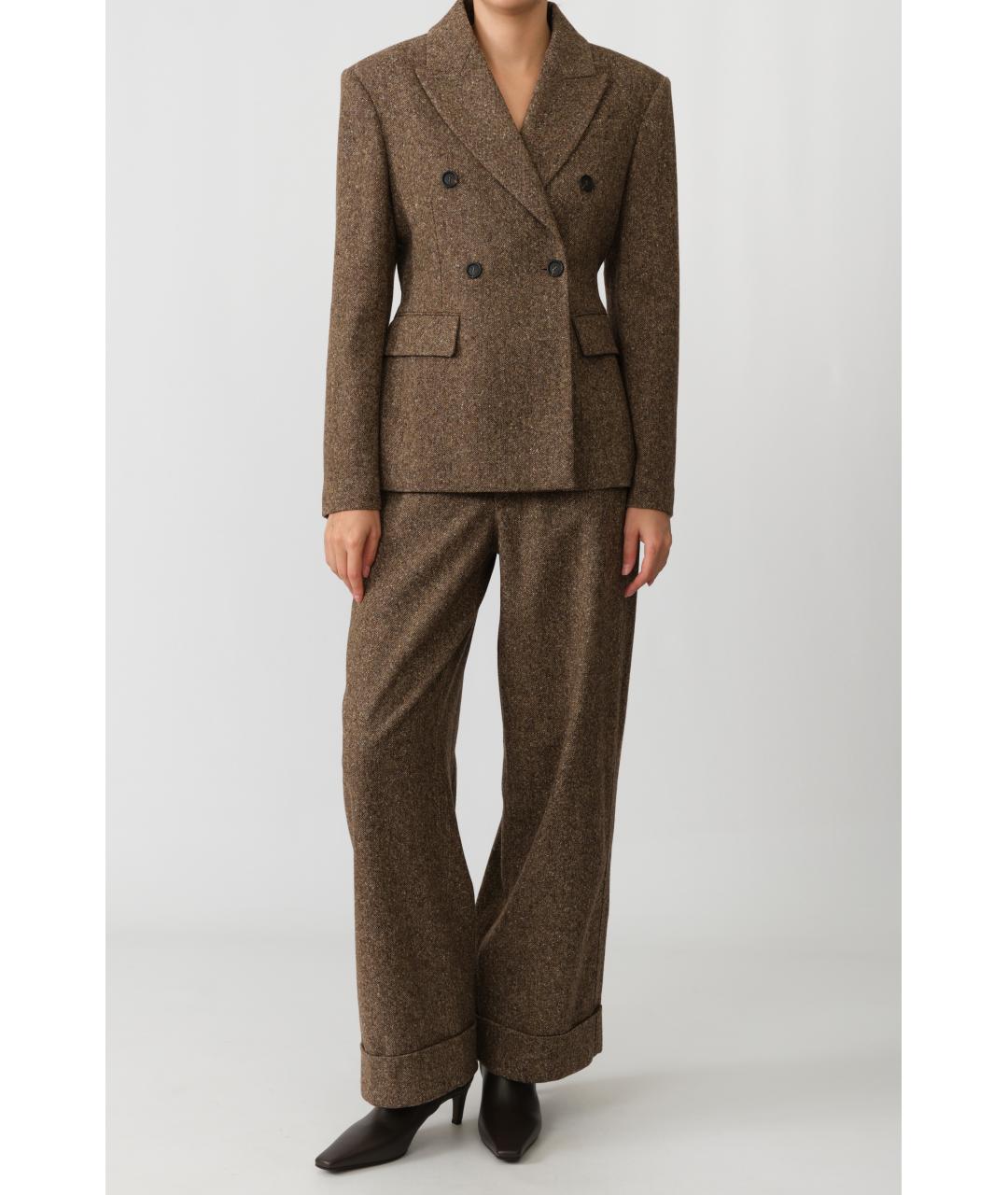 BRUNELLO CUCINELLI Коричневые шерстяные прямые брюки, фото 7
