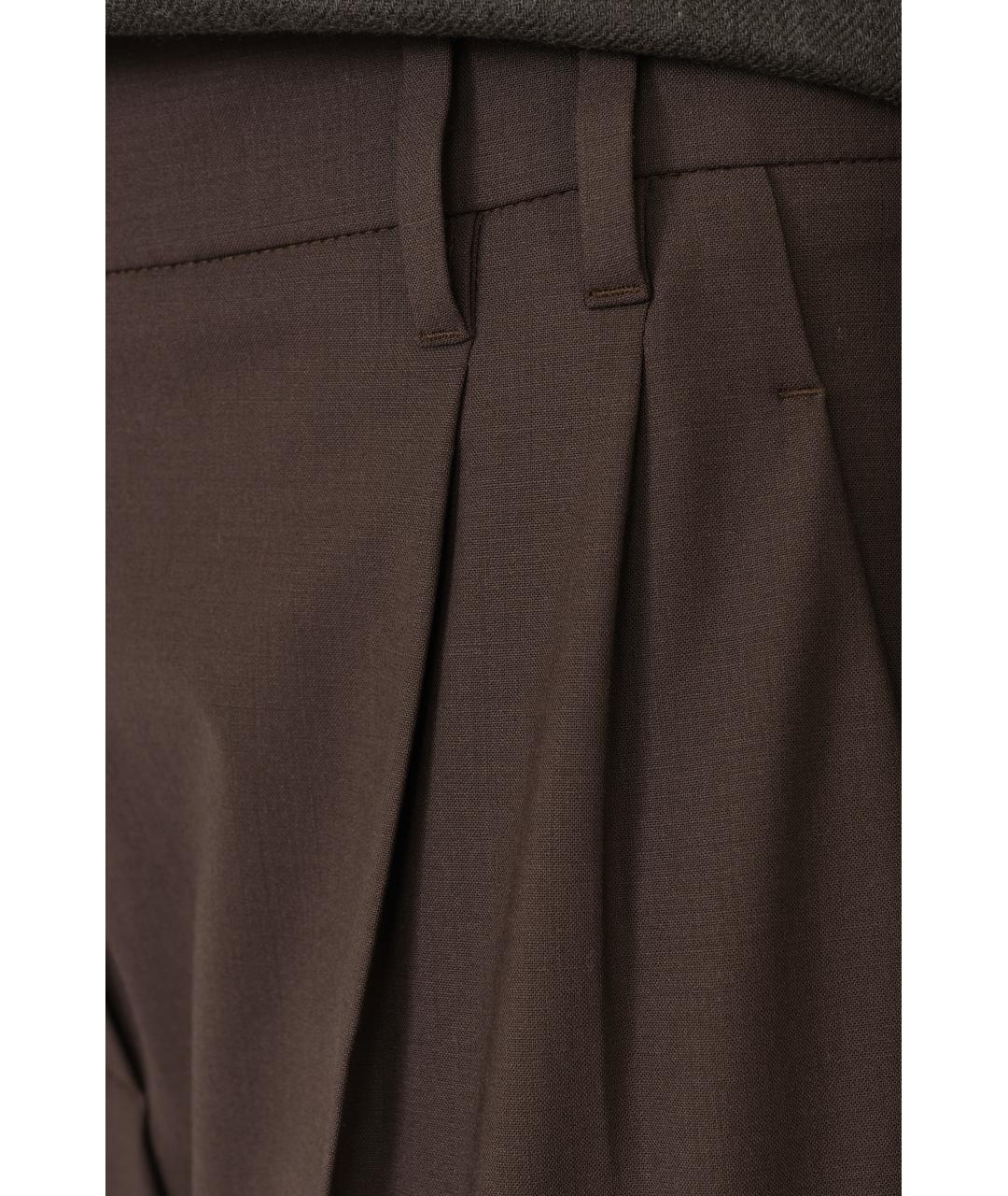 BRUNELLO CUCINELLI Коричневые шерстяные прямые брюки, фото 5