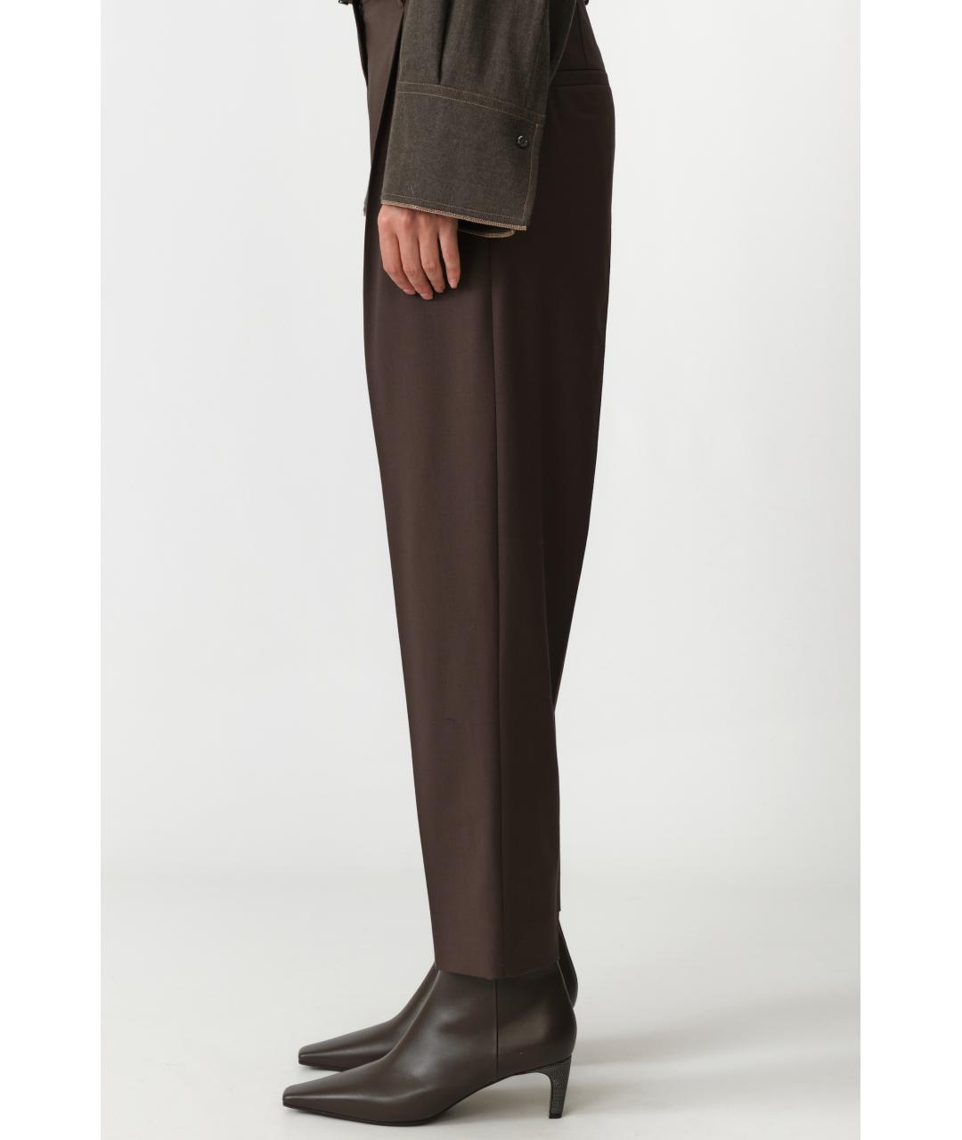 BRUNELLO CUCINELLI Коричневые шерстяные прямые брюки, фото 2