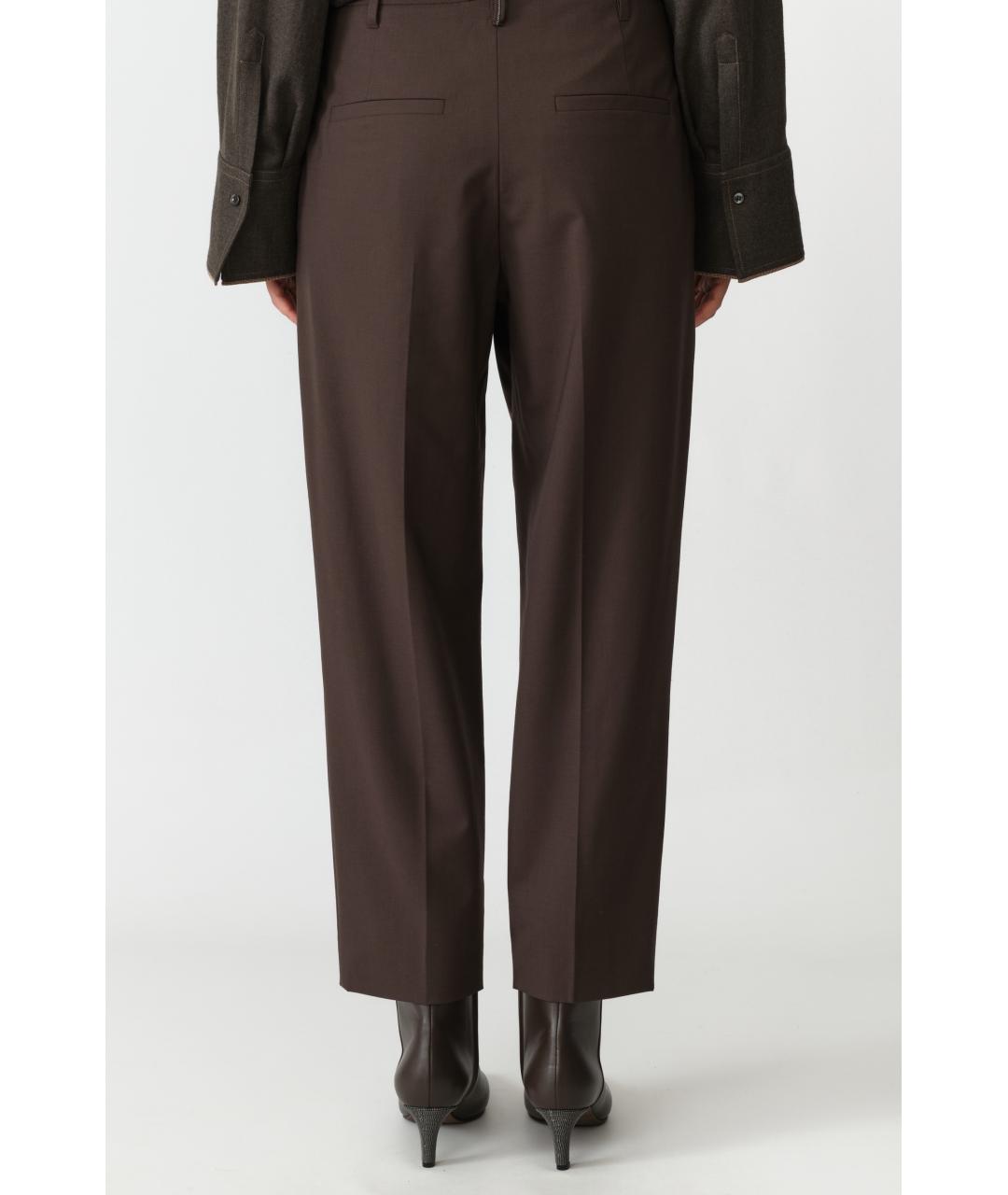 BRUNELLO CUCINELLI Коричневые шерстяные прямые брюки, фото 4