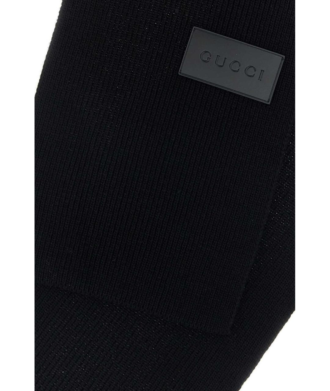 GUCCI Черный шерстяной шарф, фото 2