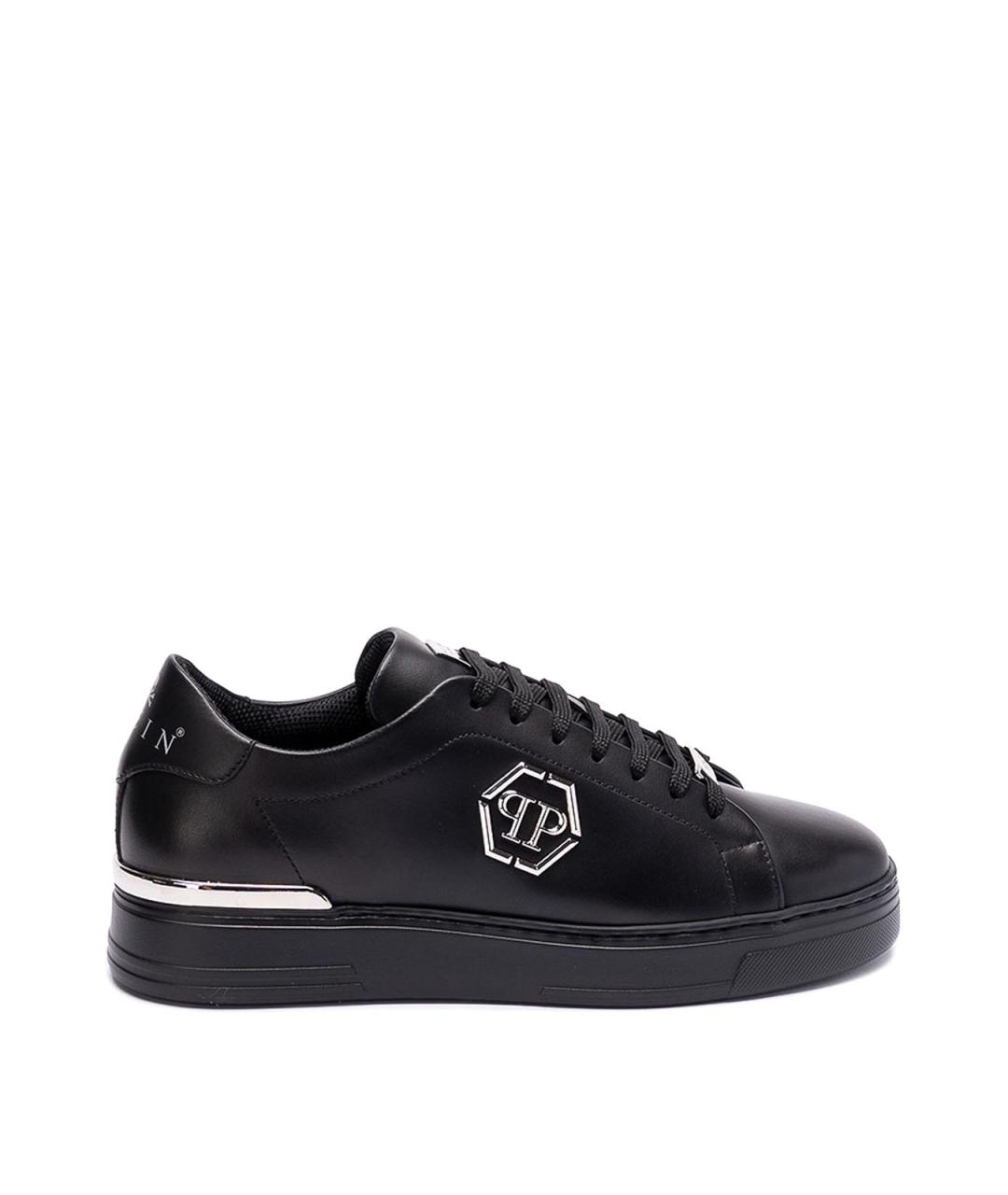 PHILIPP PLEIN Черные кожаные низкие кроссовки / кеды, фото 1