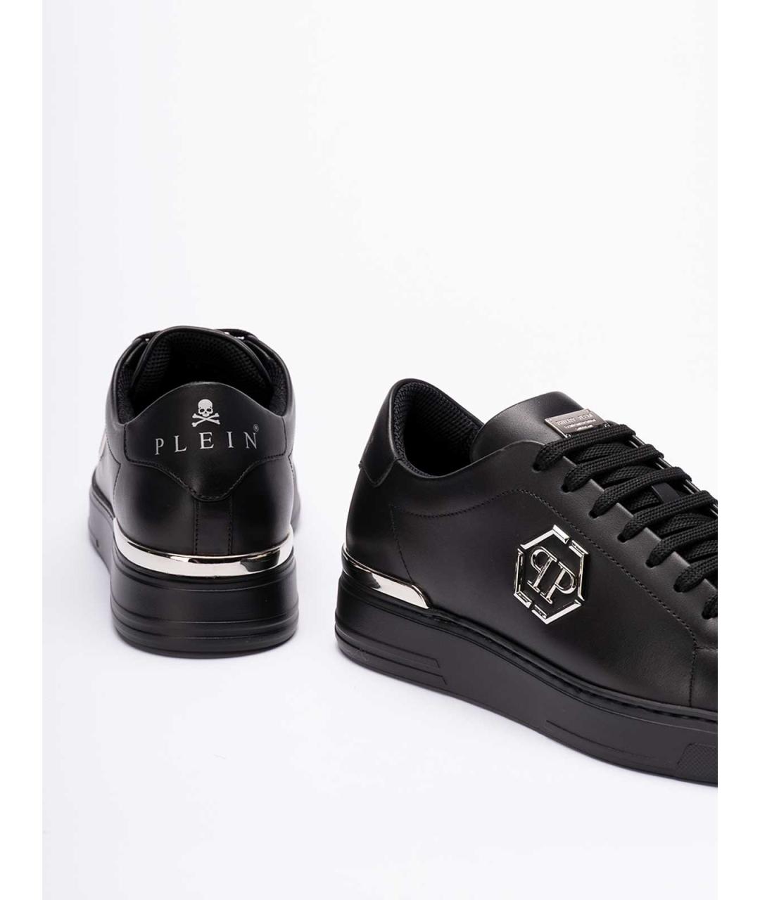PHILIPP PLEIN Черные кожаные низкие кроссовки / кеды, фото 5