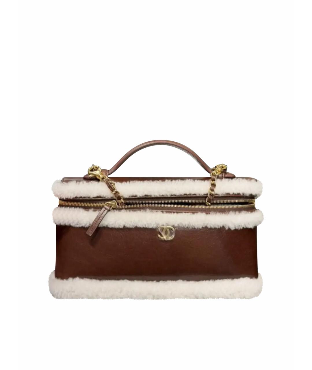 CHANEL Коричневая кожаная сумка с короткими ручками, фото 1
