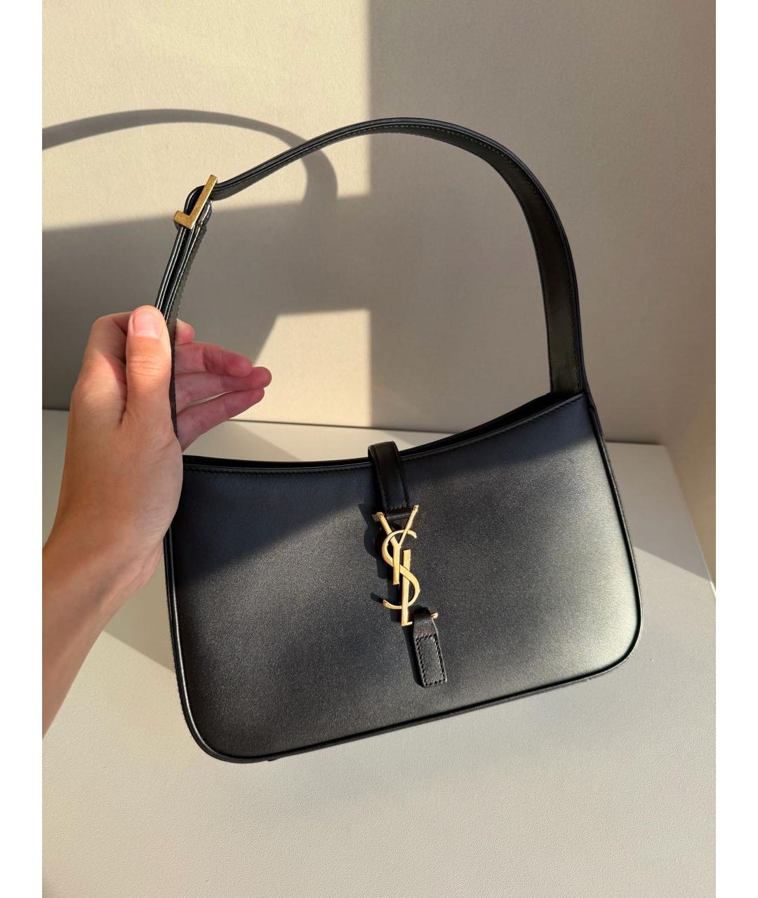 SAINT LAURENT Черная кожаная сумка с короткими ручками, фото 4