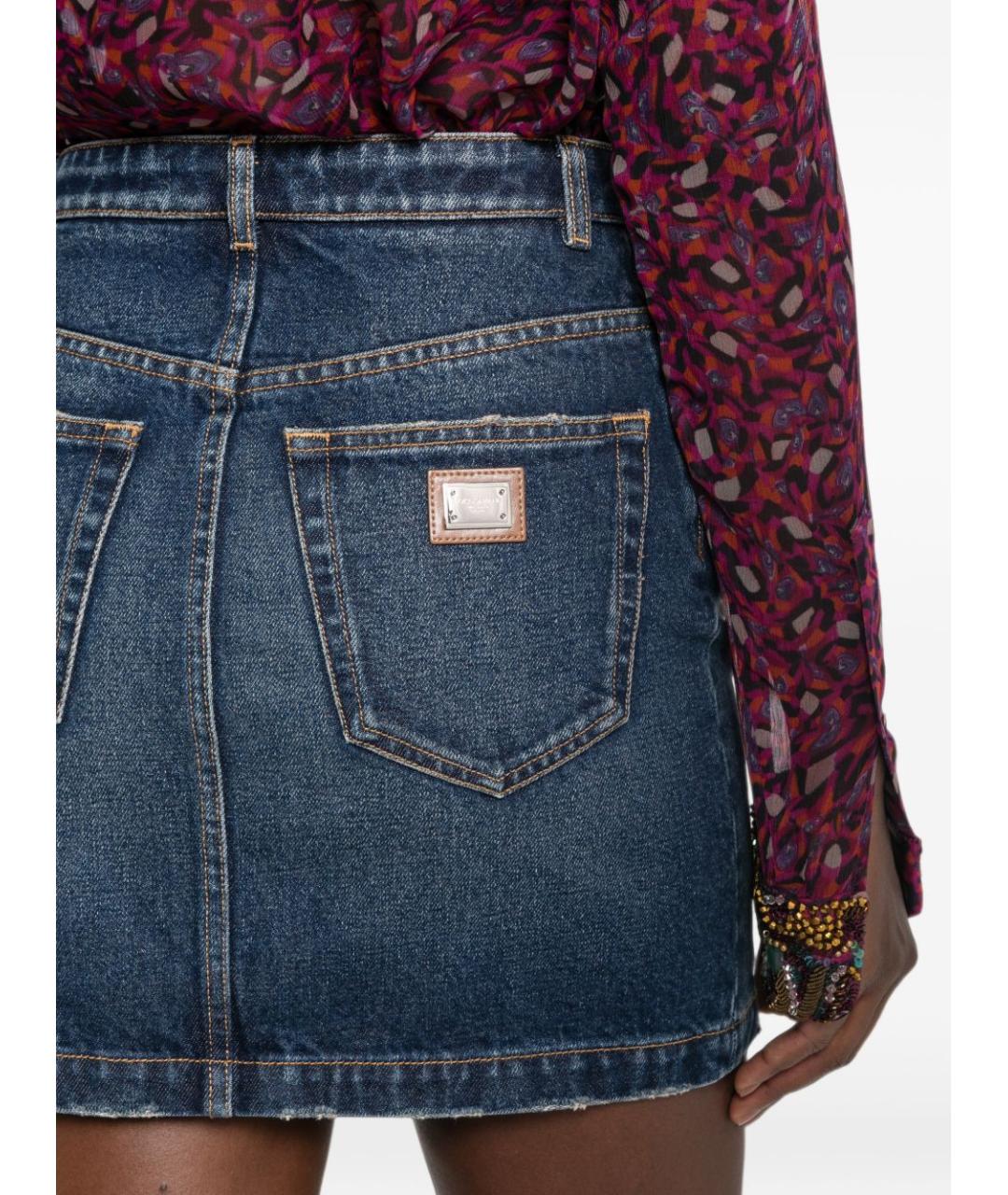 DOLCE&GABBANA Синяя хлопковая юбка мини, фото 4
