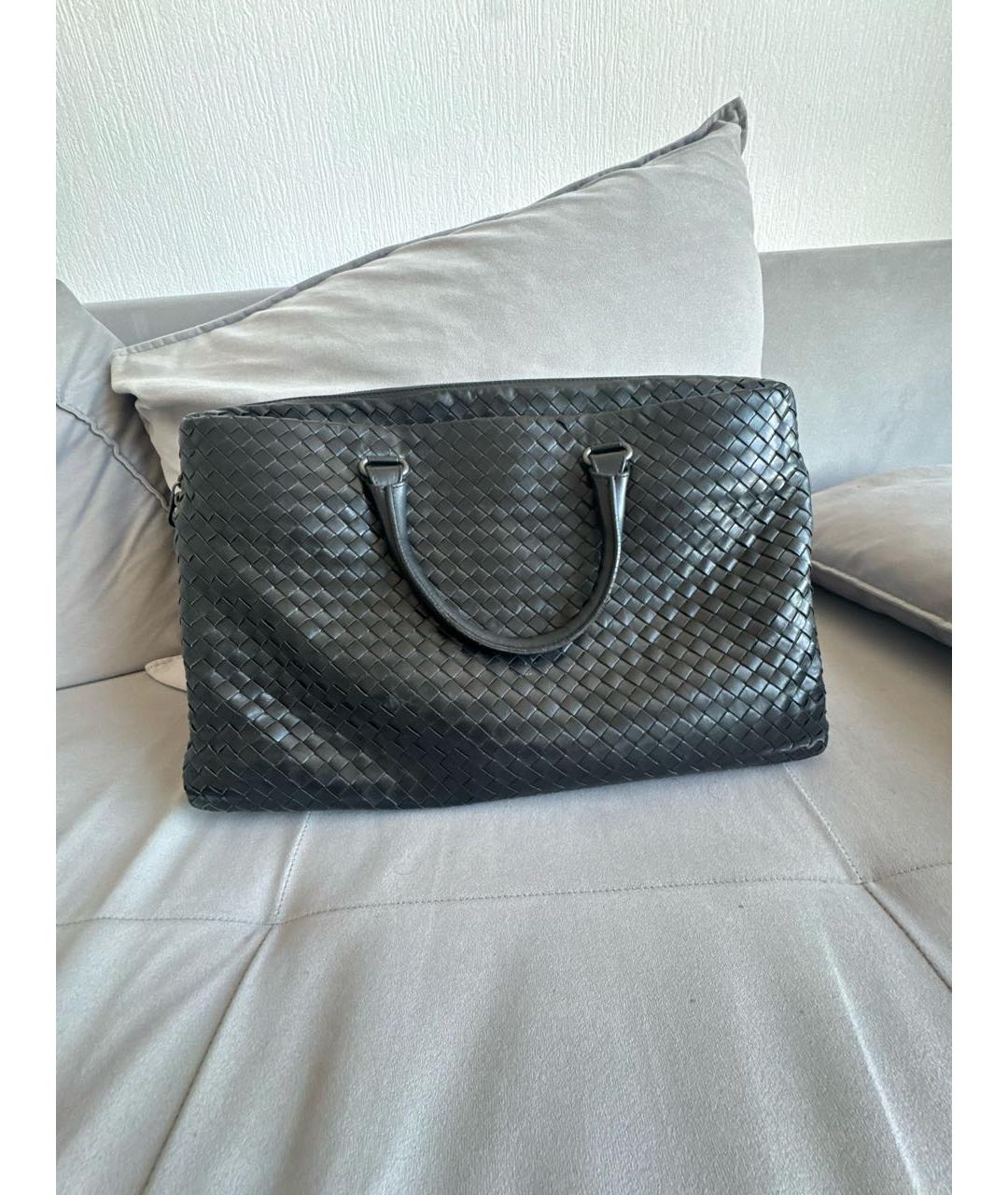 BOTTEGA VENETA Черный кожаный портфель, фото 2