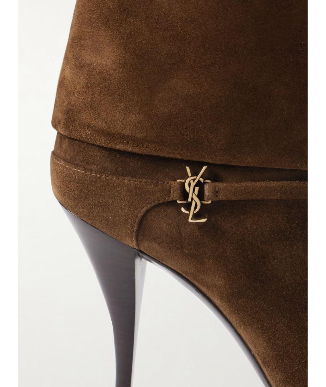 SAINT LAURENT Коричневые замшевые ботильоны, фото 4