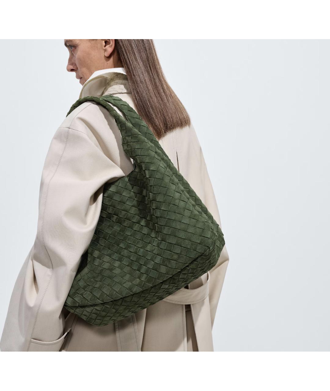 BOTTEGA VENETA Зеленая кожаная сумка тоут, фото 6