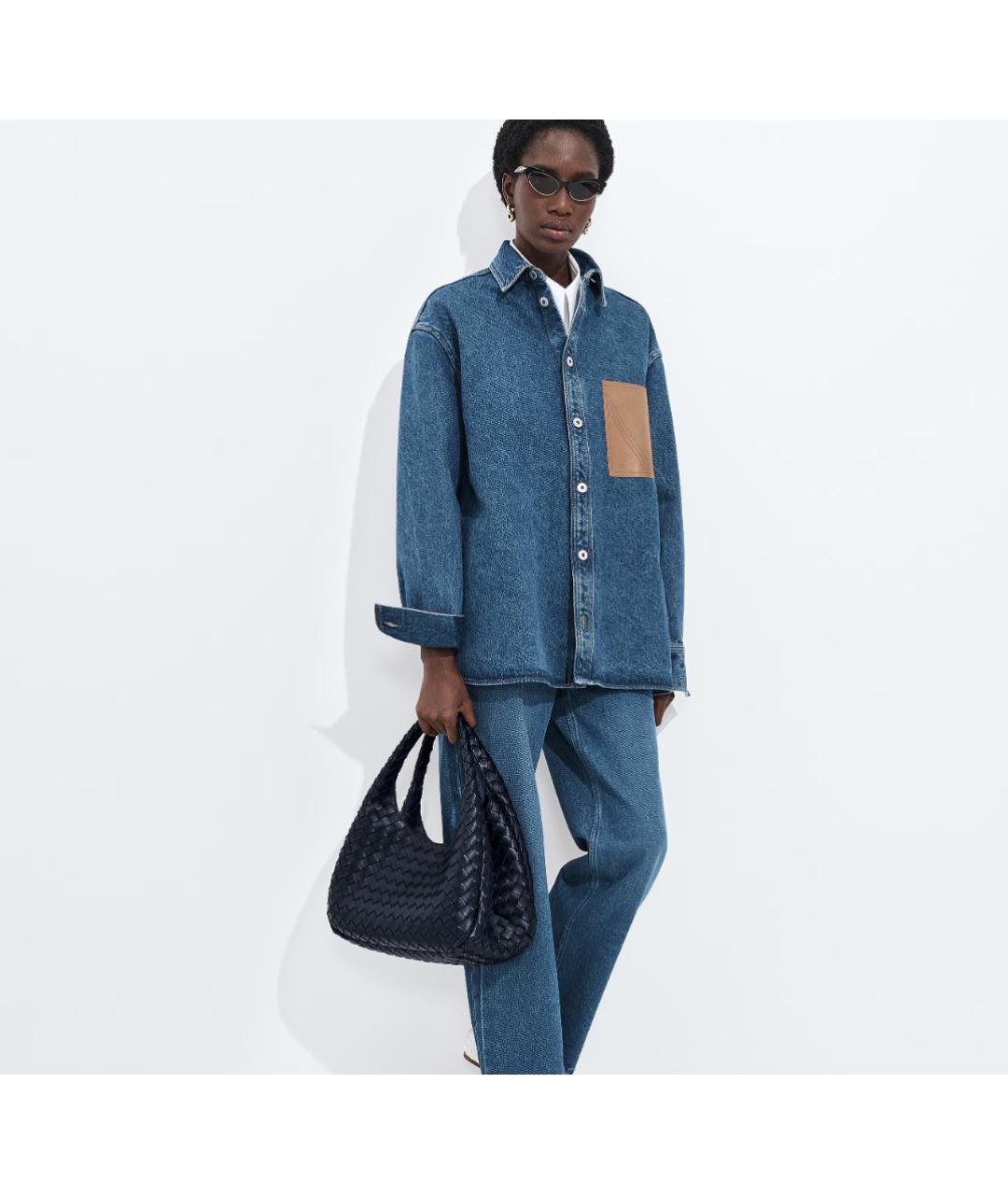 BOTTEGA VENETA Темно-синяя кожаная сумка тоут, фото 2