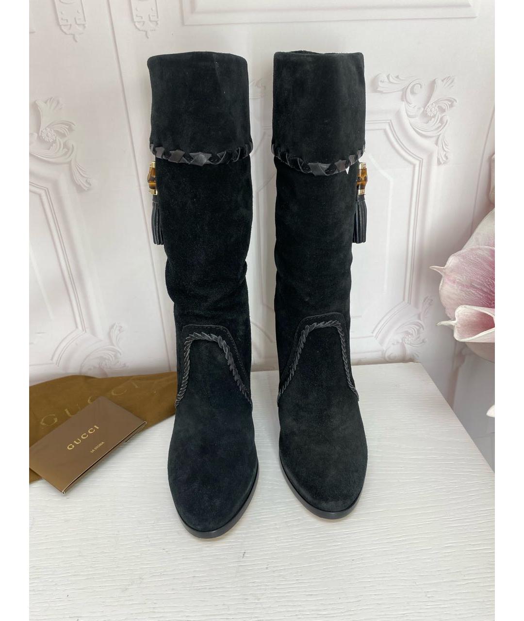 GUCCI Черные замшевые сапоги, фото 2