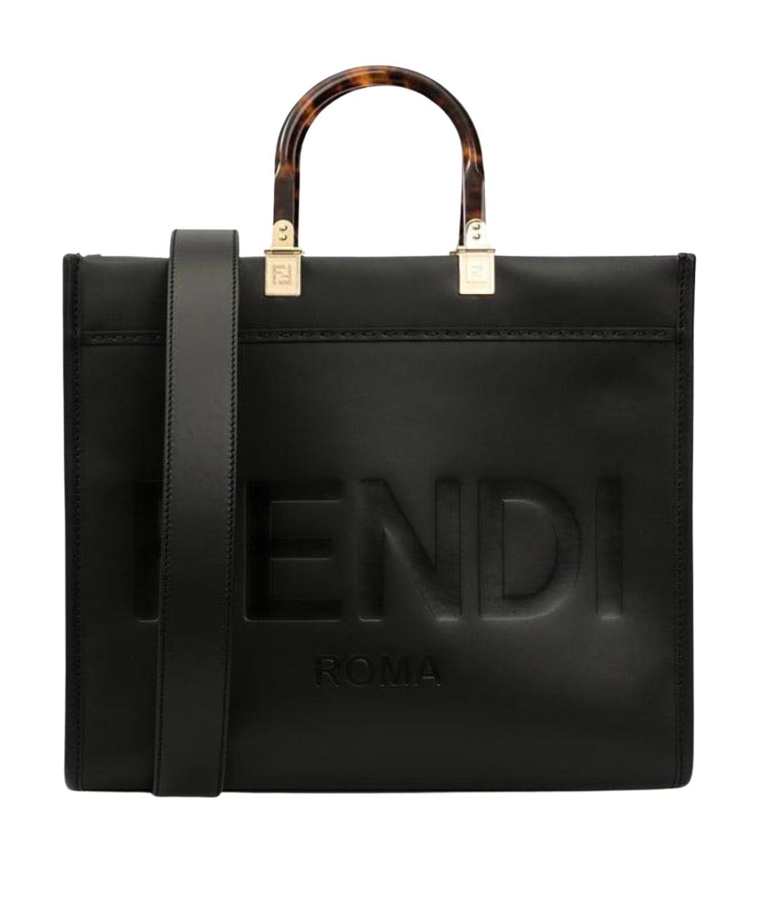 FENDI Черная кожаная сумка тоут, фото 1
