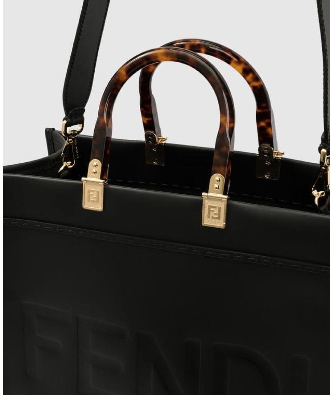 FENDI Черная кожаная сумка тоут, фото 3