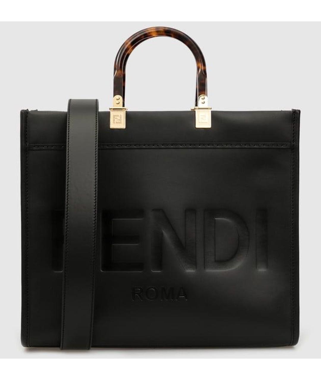 FENDI Черная кожаная сумка тоут, фото 5
