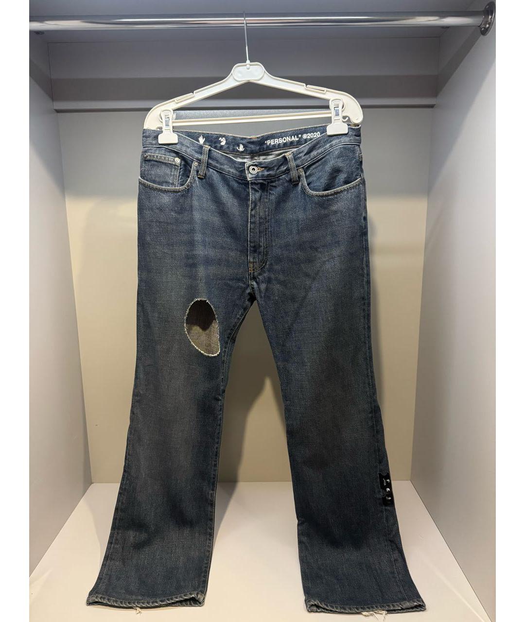 OFF-WHITE Темно-синие хлопковые прямые джинсы, фото 5