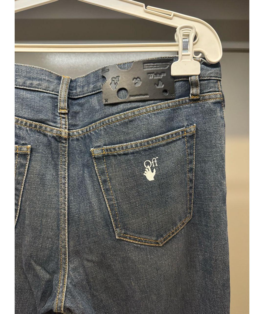 OFF-WHITE Темно-синие хлопковые прямые джинсы, фото 4