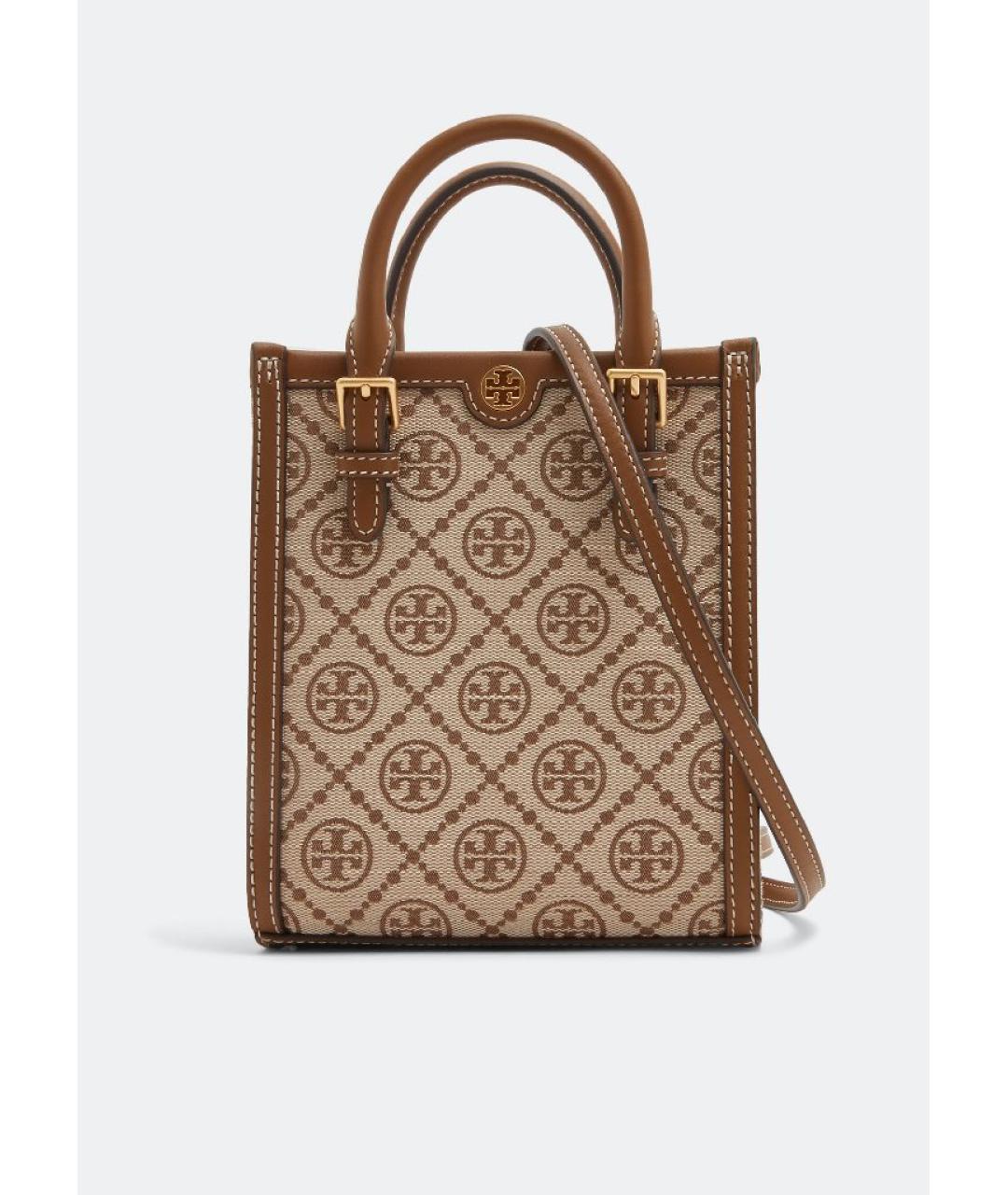 TORY BURCH Коричневая жаккардовая сумка с короткими ручками, фото 9