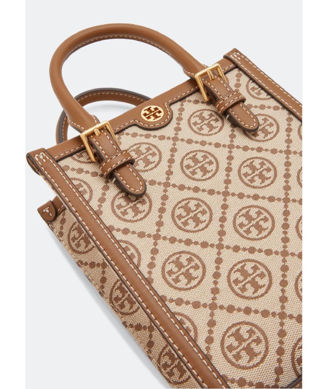 TORY BURCH Коричневая жаккардовая сумка с короткими ручками, фото 3