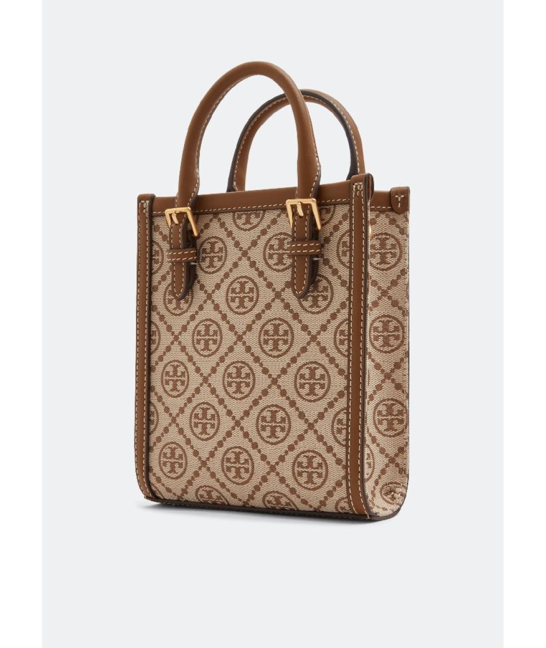 TORY BURCH Коричневая жаккардовая сумка с короткими ручками, фото 2