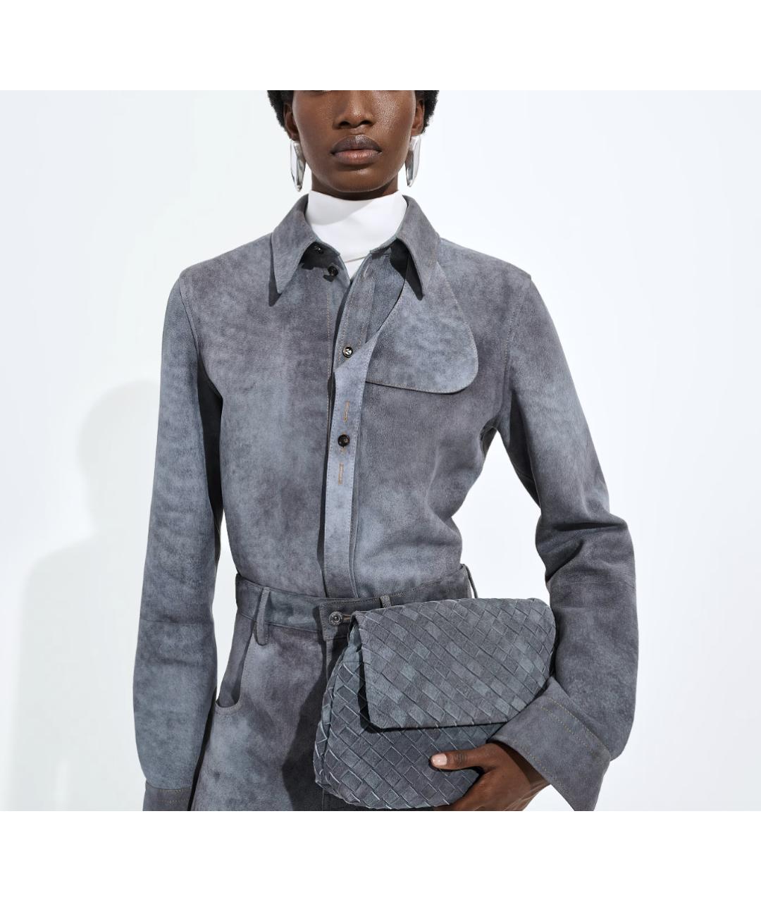 BOTTEGA VENETA Серая кожаная сумка через плечо, фото 2