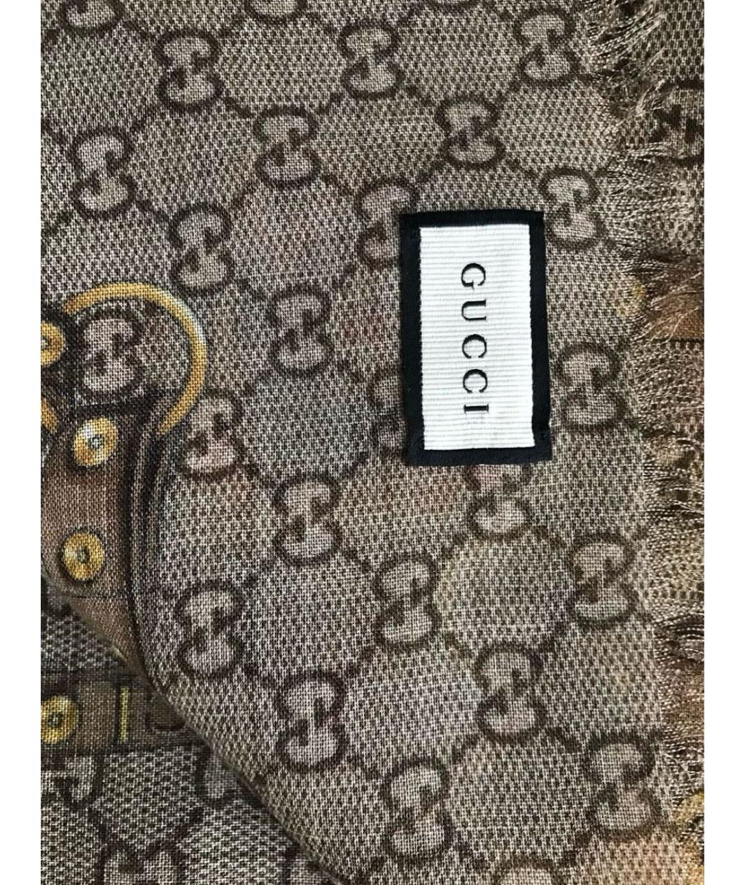 GUCCI Бежевый шерстяной платок, фото 3