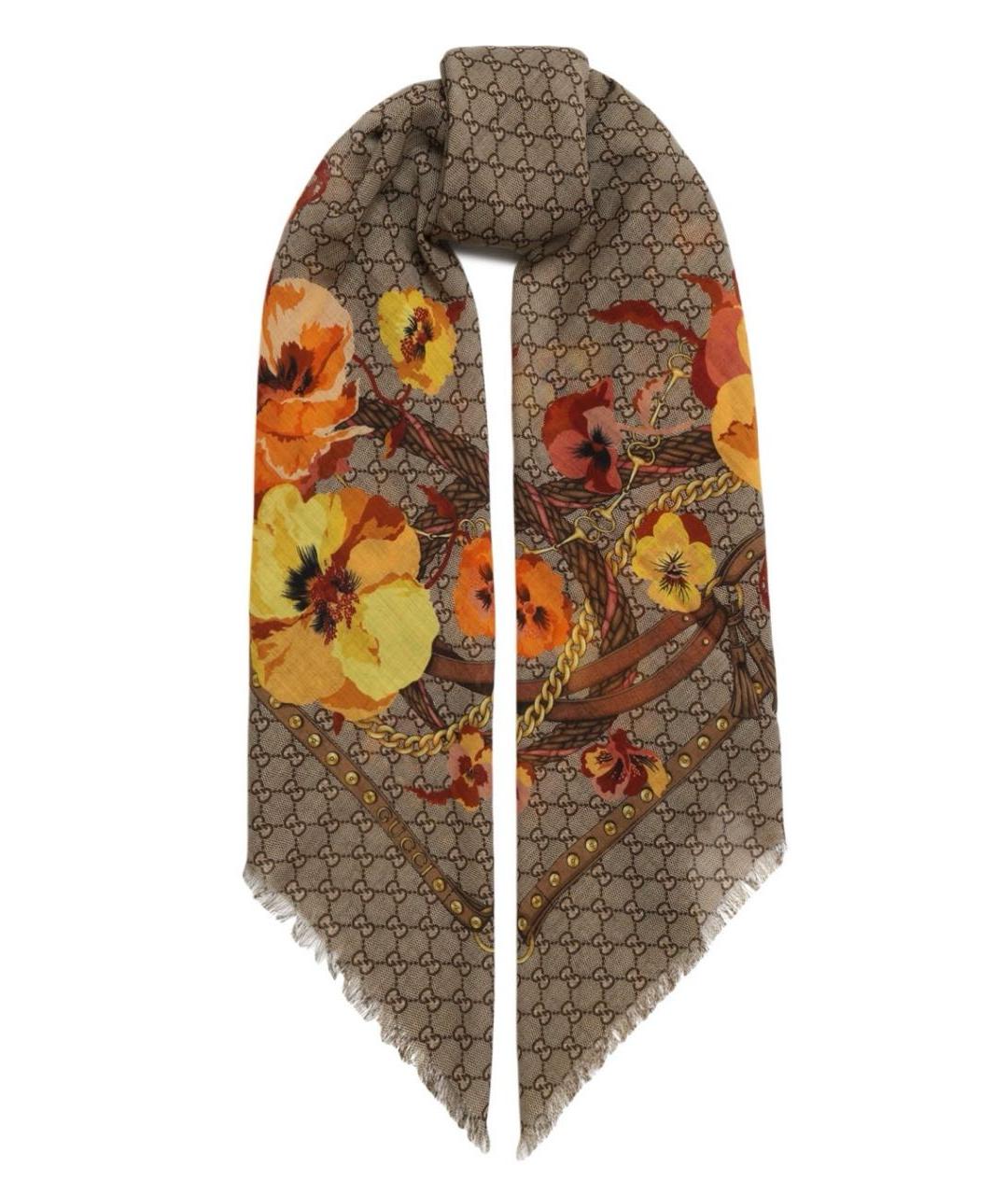 GUCCI Бежевый шерстяной платок, фото 1