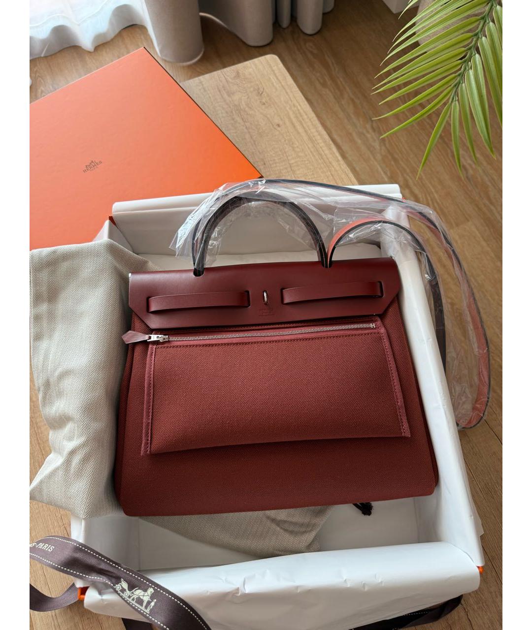HERMES Бордовая тканевая сумка через плечо, фото 3