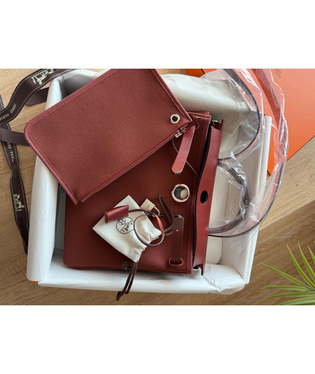 HERMES Бордовая тканевая сумка через плечо, фото 5