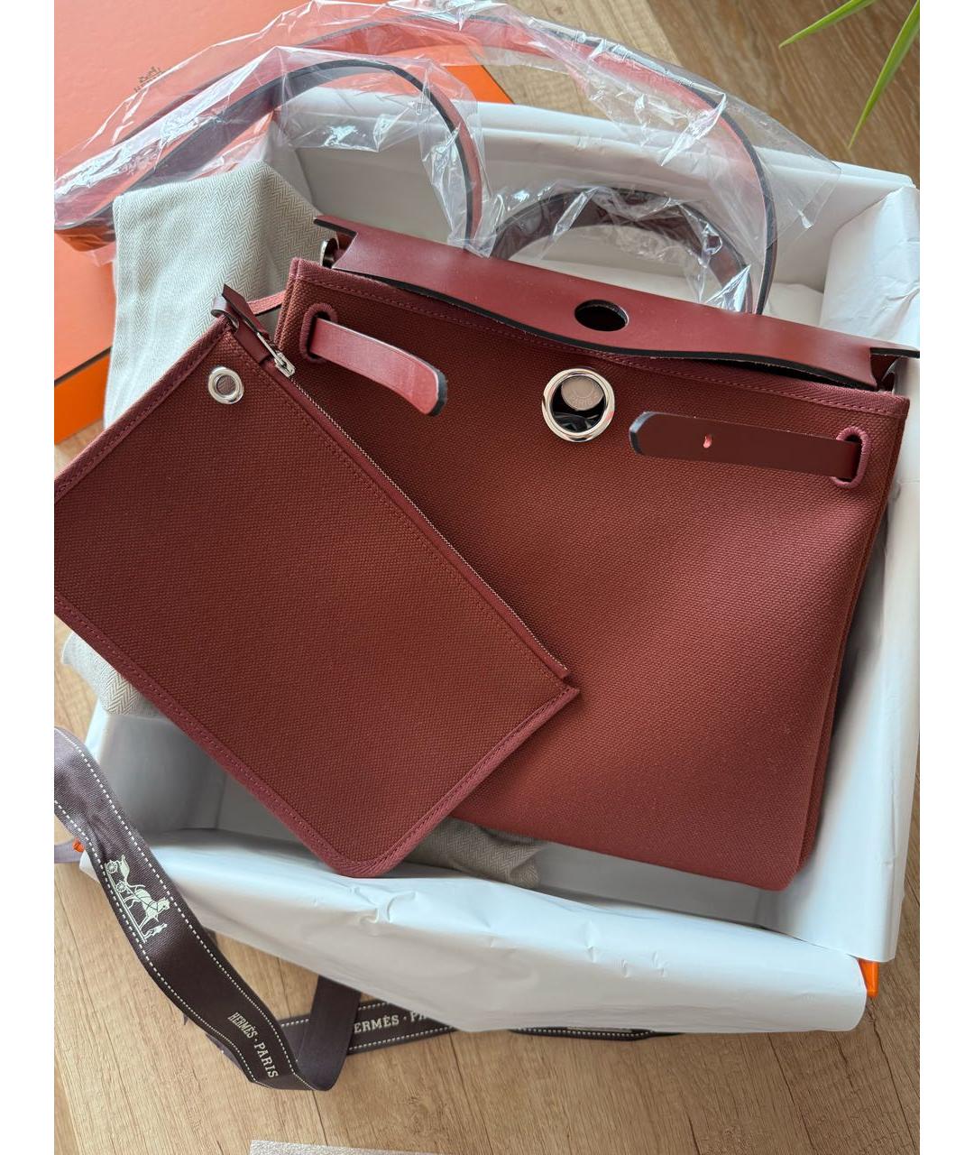 HERMES Бордовая тканевая сумка через плечо, фото 4