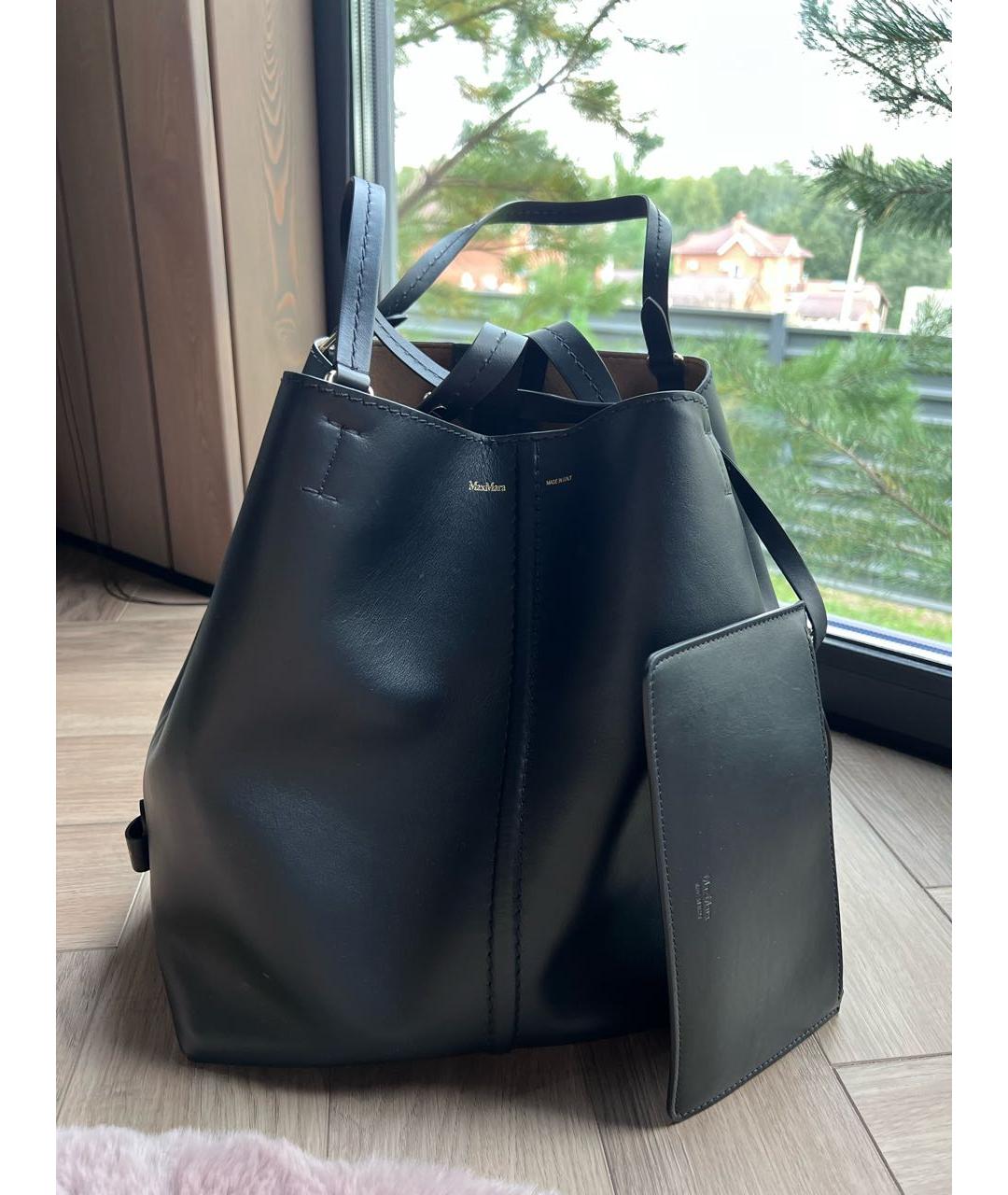 MAX MARA Черная кожаная сумка тоут, фото 8