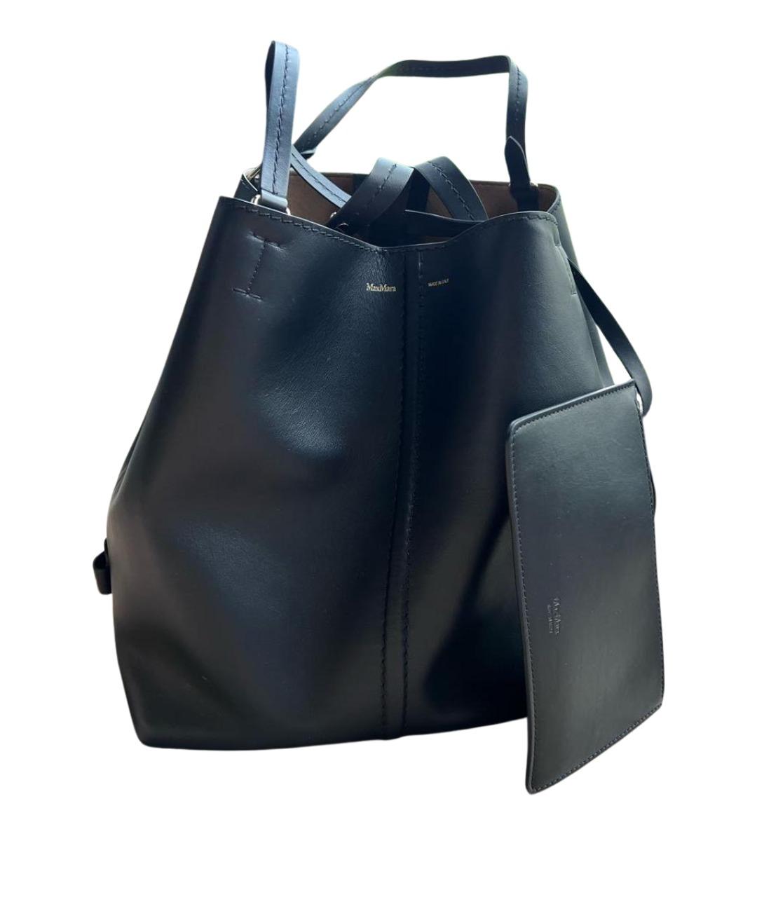 MAX MARA Черная кожаная сумка тоут, фото 1