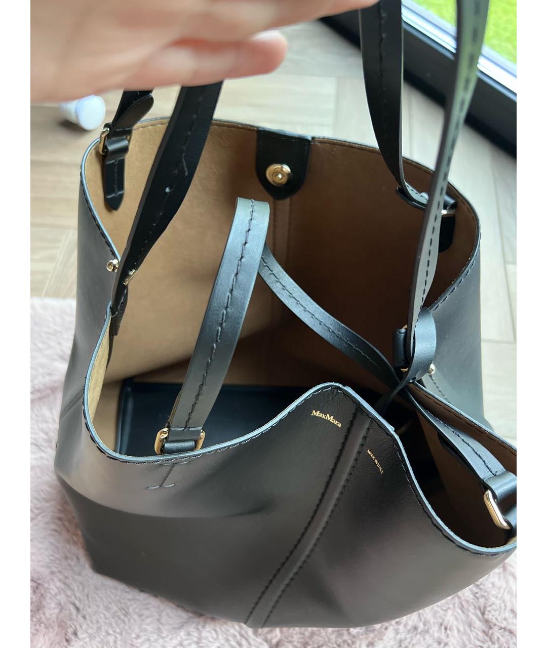 MAX MARA Черная кожаная сумка тоут, фото 4