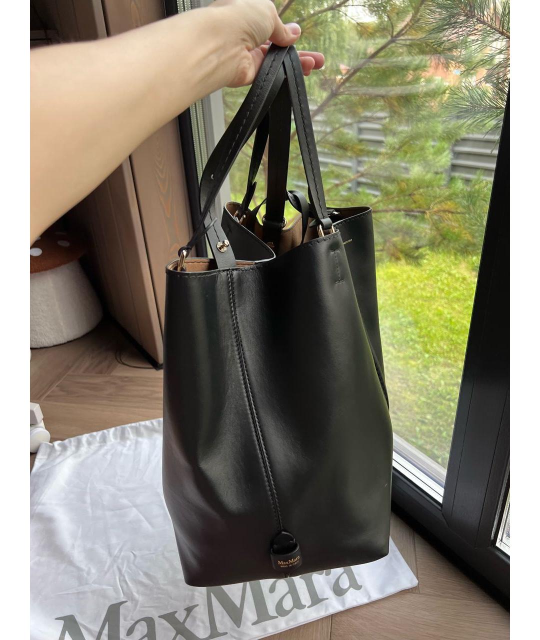 MAX MARA Черная кожаная сумка тоут, фото 3