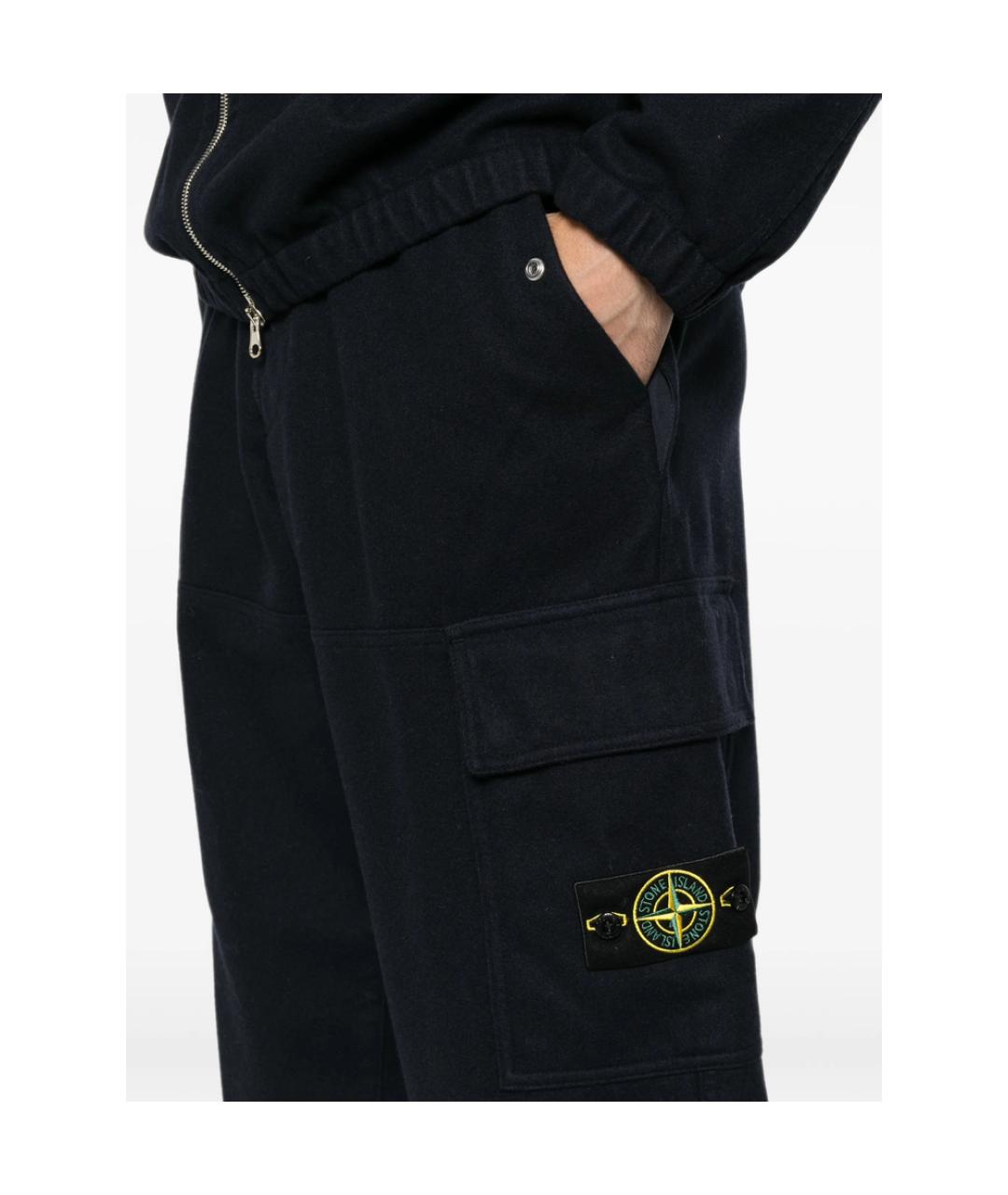 STONE ISLAND Темно-синие шерстяные повседневные брюки, фото 2