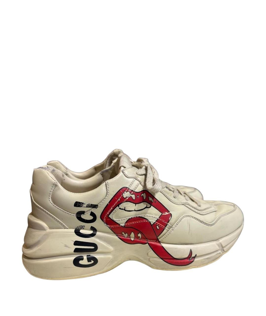 GUCCI Белые кожаные низкие кроссовки / кеды, фото 1