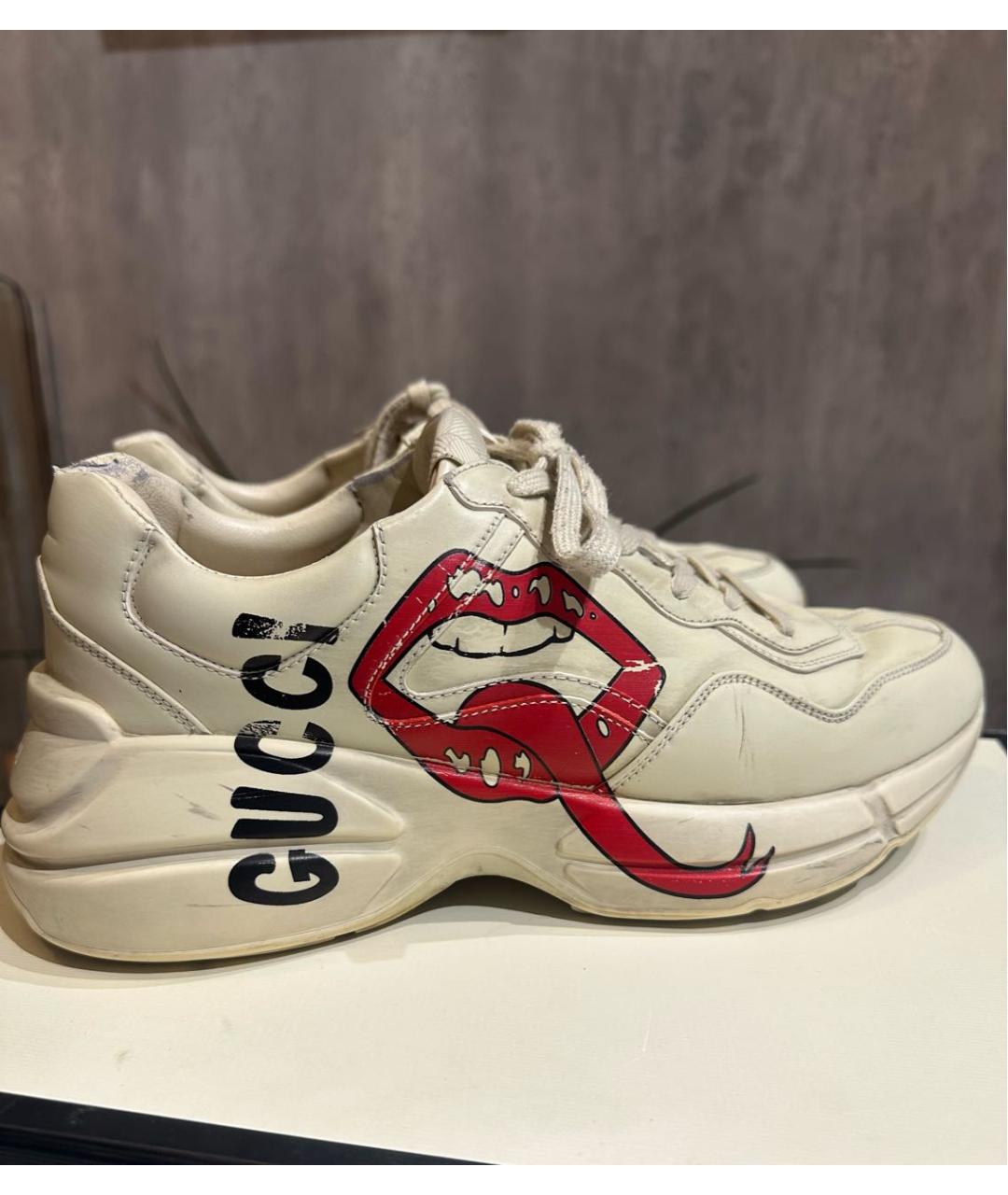 GUCCI Белые кожаные низкие кроссовки / кеды, фото 5