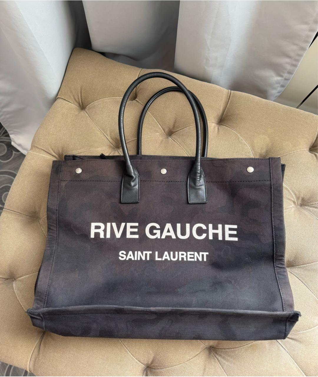 SAINT LAURENT Черная тканевая сумка тоут, фото 8