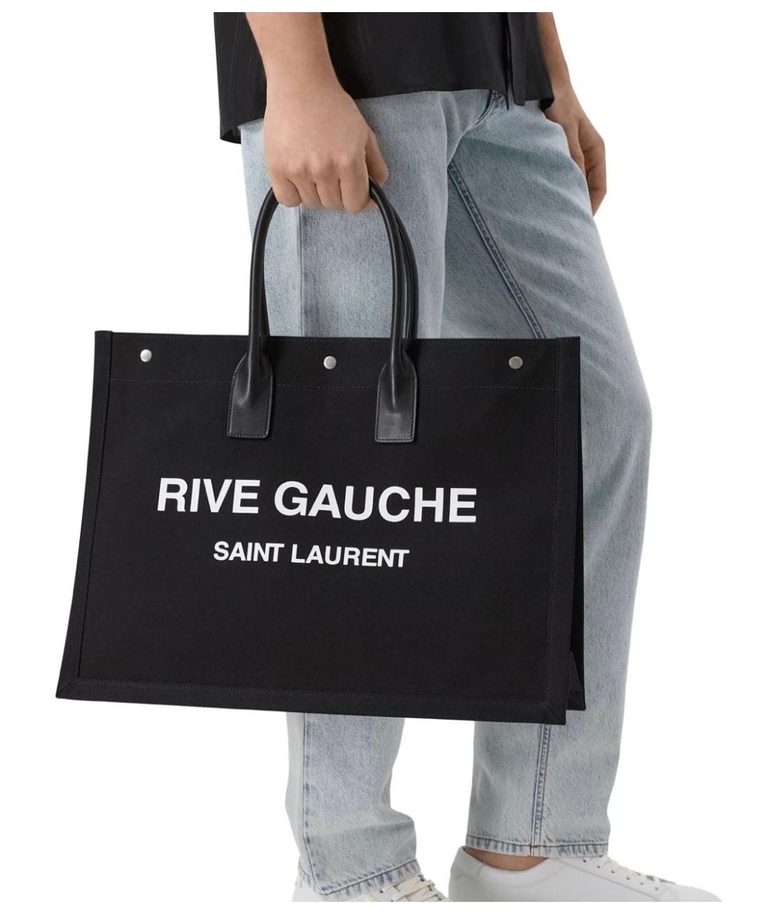 SAINT LAURENT Черная тканевая сумка тоут, фото 6