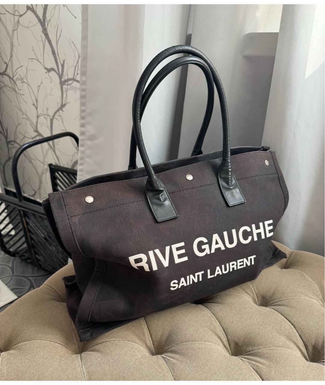 SAINT LAURENT Черная тканевая сумка тоут, фото 2