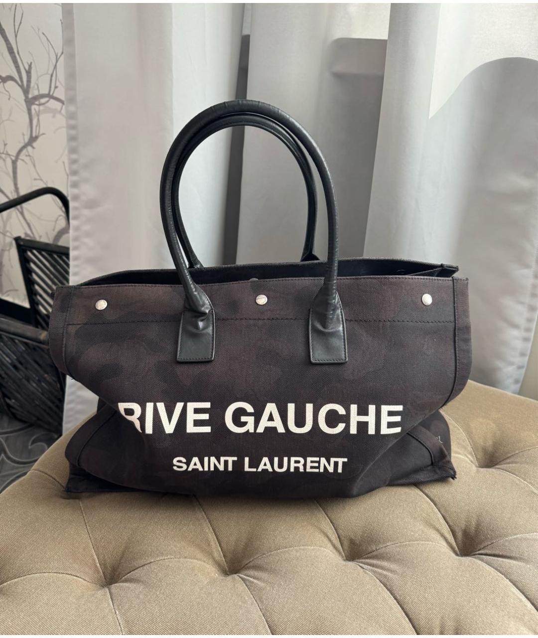 SAINT LAURENT Черная тканевая сумка тоут, фото 5