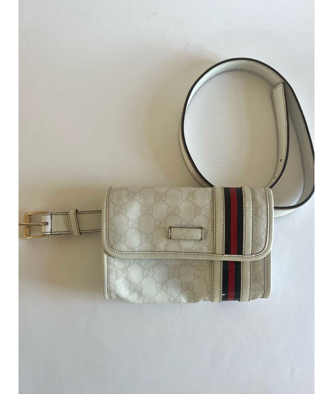 GUCCI Белая поясная сумка из канвы, фото 8